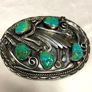 Vintage Navajo Turquoise Sterling Silver Buckle Signed VJB Violet& Jeffrey Begay